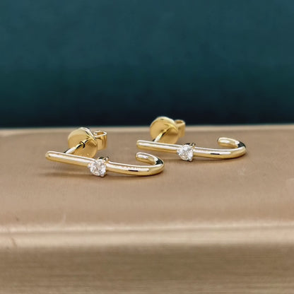 Solitaire Diamond Stud Earrings In 18k Yellow Gold.