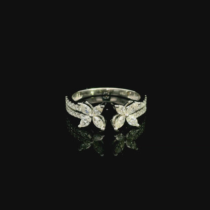 Marquise and Round Diamond Open Ring in 18K White Gold