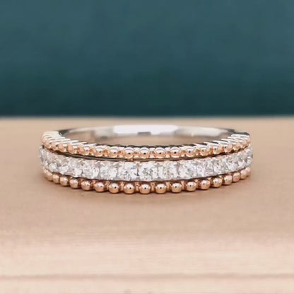 Half Eternity Diamond Ring In 18k Rose Gold And White Gold.