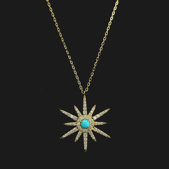 Turquoise and diamond starburst pendant in 18K yellow gold by Emirates Diamonds
