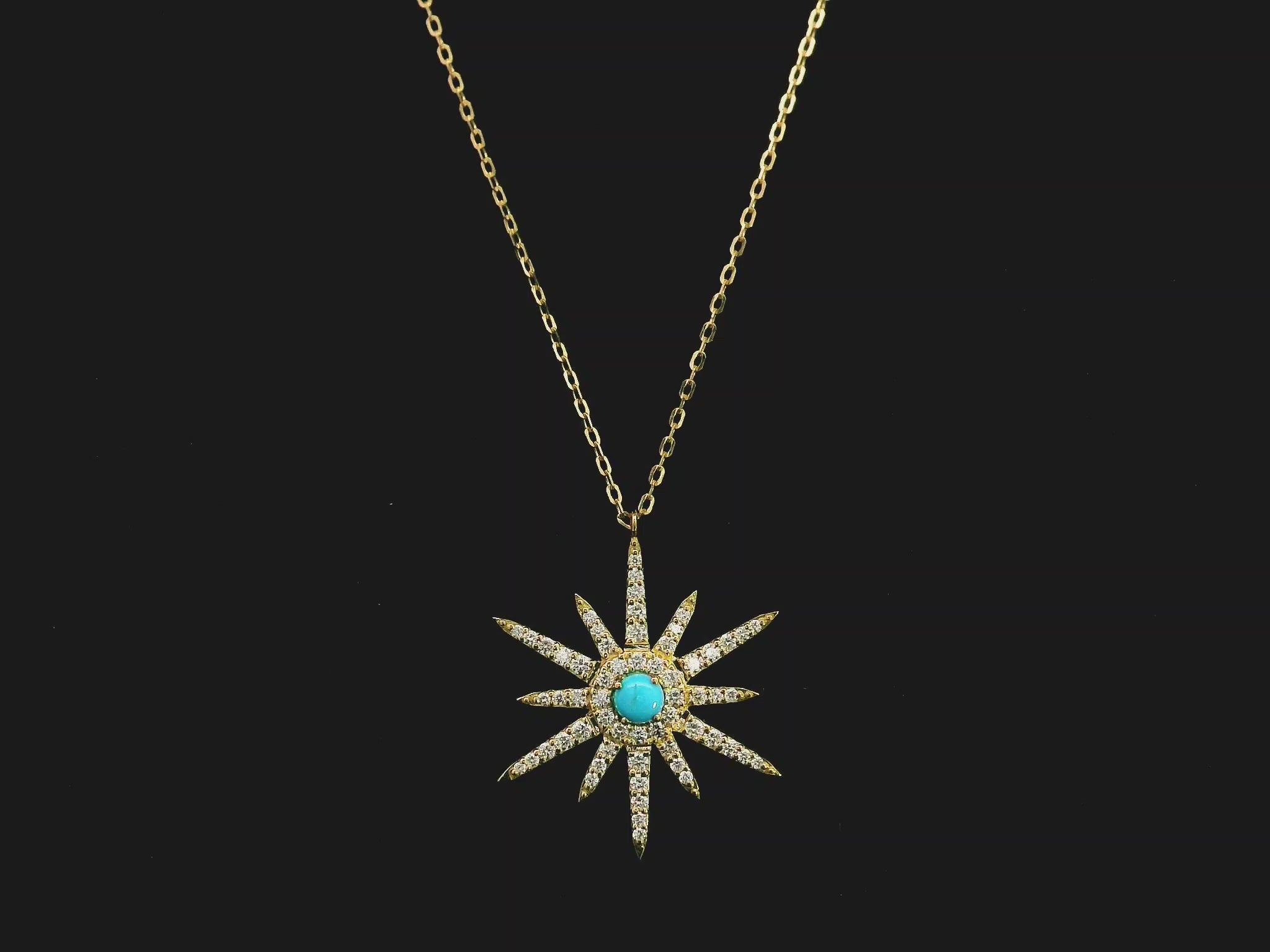 Turquoise and diamond starburst pendant in 18K yellow gold by Emirates Diamonds