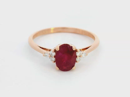 1.02 Carat Oval Ruby Ring with Diamond Accents in 18k Rose Gold