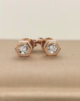 Octagon Framed Solitaire Diamond Stud Earrings In 18k Rose Gold.
