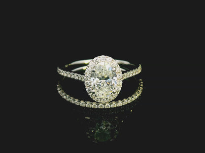 1.03 Carat Oval Diamond Halo Engagement Ring  in 18K Gold