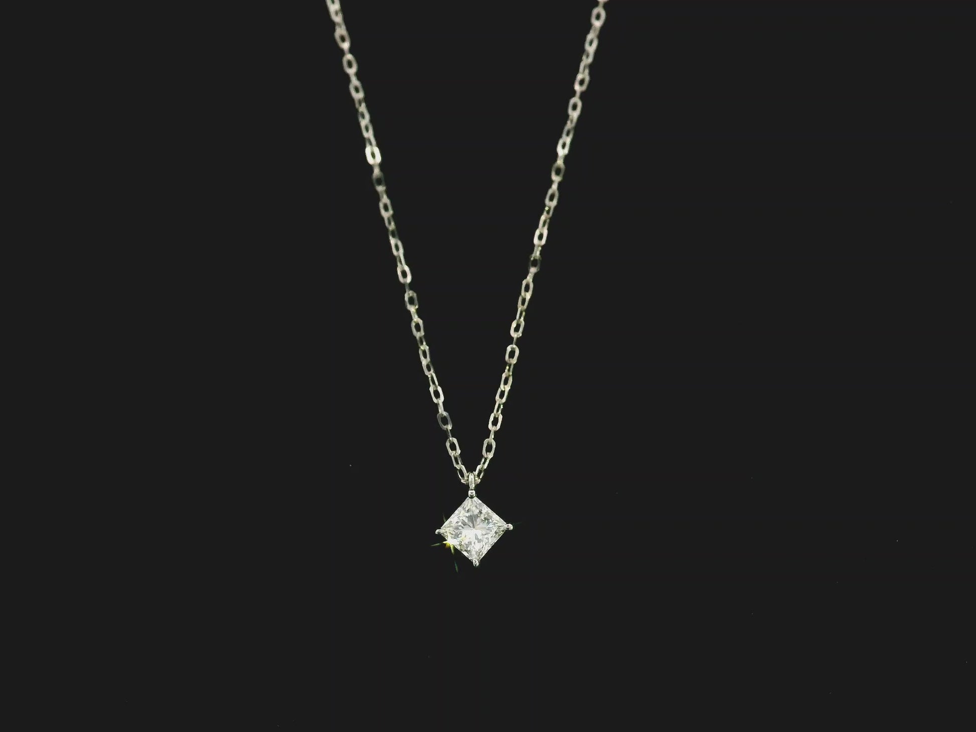 Princess cut diamond solitaire pendant 0.50 carat GIA certified in 18K white gold by Emirates Diamonds