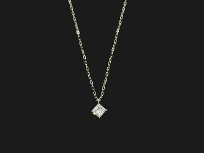 Princess cut diamond solitaire pendant 0.50 carat GIA certified in 18K white gold by Emirates Diamonds