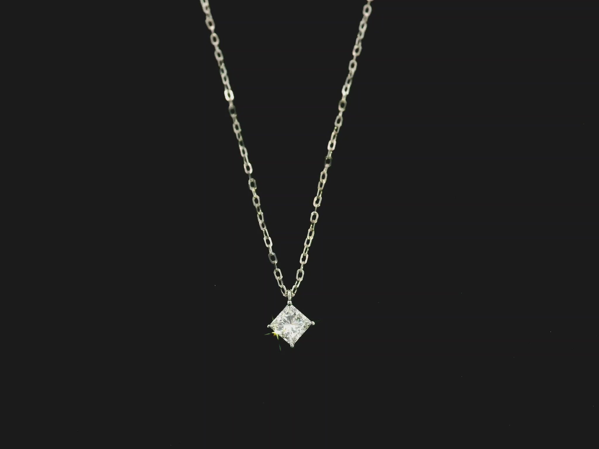 Princess cut diamond solitaire pendant 0.50 carat GIA certified in 18K white gold by Emirates Diamonds