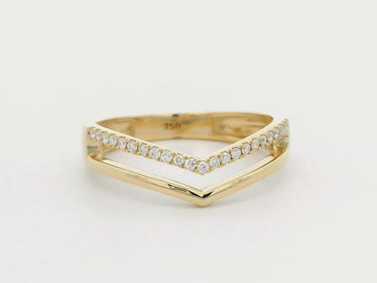 18K Gold V-Shaped Two-Band Ring with Diamond Accents