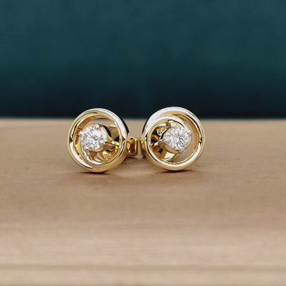 Solitaire Diamond Earrings In 18k Yellow Gold.