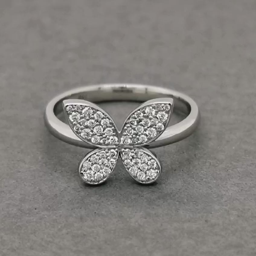 Pave Butterfly Diamond Ring In 18k White Gold.