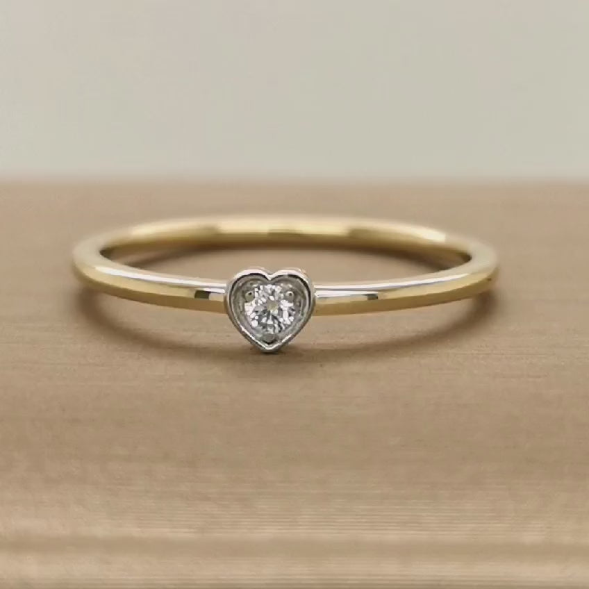 Solitaire Diamond Ring In Heart Shape In 18k Yellow Gold.