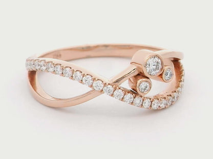 18k Rose Gold Infinity Twist Diamond Ring - 0.28ct