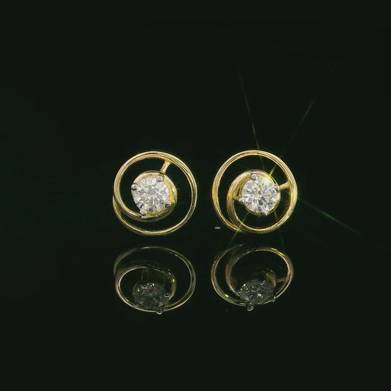 18k Yellow Gold Swirl Diamond Stud Earrings with 0.18ct Round-Cut Diamonds in Spiral Design, Elegant Modern Fine Jewelry
