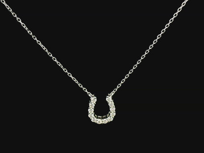 Lucky Horse Shoe Diamond Pendant In 18k White Gold.