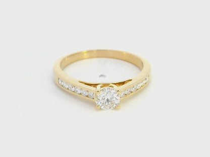 18K Yellow Gold Solitaire Diamond Ring with Accented Channel-Set Band - 0.71ct Total