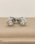 Octagonal Framed Solitaire Diamond Stud earrings In 18k White Gold.