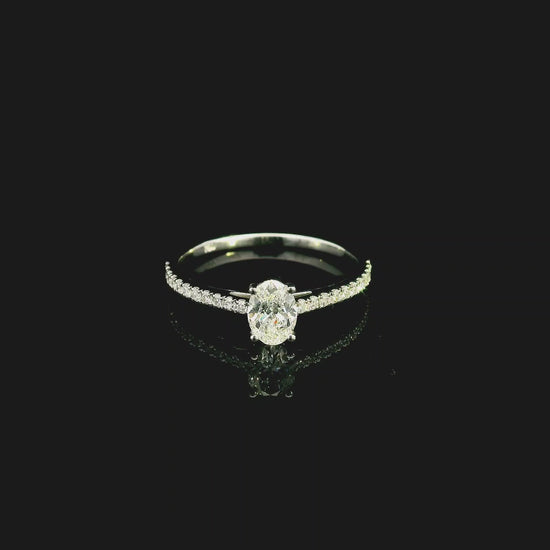 Oval GIA Certified Diamond Engagement Ring in 18K White Gold with Diamond Band by Emirates Diamonds