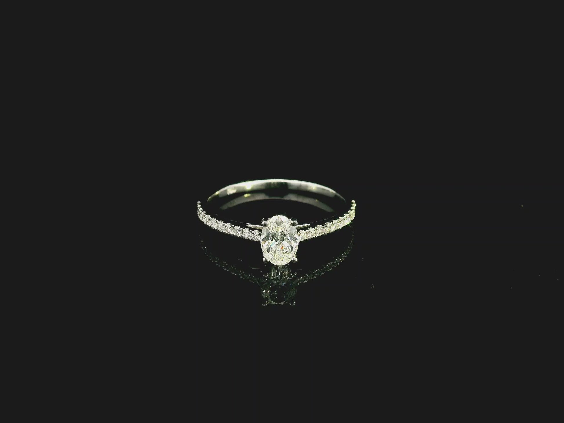 Oval GIA Certified Diamond Engagement Ring in 18K White Gold with Diamond Band by Emirates Diamonds