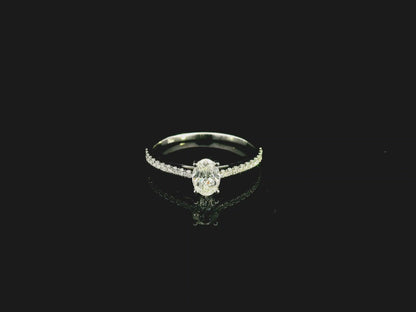 Oval GIA Certified Diamond Engagement Ring in 18K White Gold with Diamond Band by Emirates Diamonds