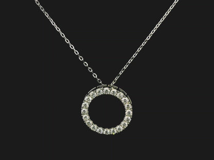 18K Gold Open Circle Diamond Pendant Necklace | 1.00 Carat Round-Cut Diamonds