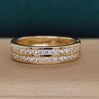 Two Row Diamond Ring In 18k Yellow Gold.