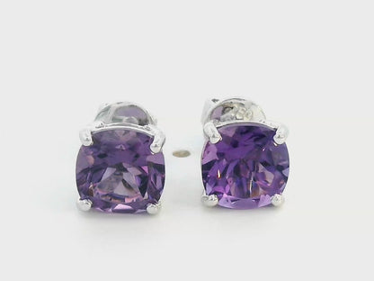 February Birthstone, Amethyst Stud Earrings In 18k White Gold.