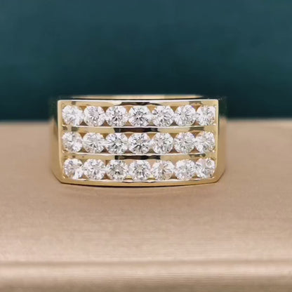 Three Row / Triple Row Diamond Ring In 18k Yellow Gold.