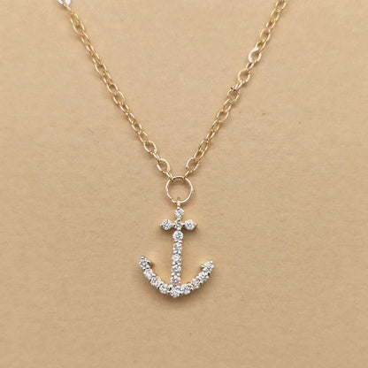 Diamond Anchor Necklace In 18k Yellow Gold.