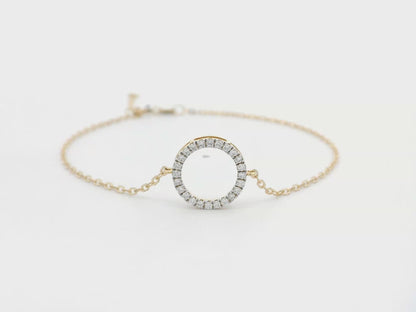 18k Yellow Gold Open Circle Bracelet with 0.14 Ct Diamond Accents on Chain