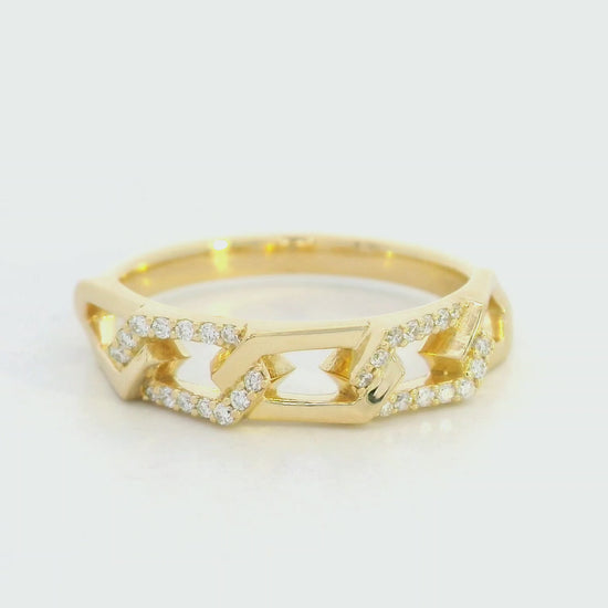 18K yellow gold diamond link band ring with natural diamonds by Emirates Diamonds