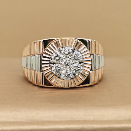 Cluster Set Men's Diamond Ring In 18k Gold.