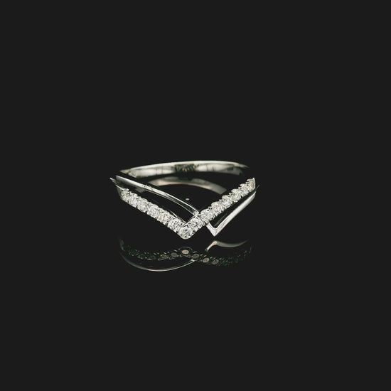 Diamond Chevron Ring in 18K White Gold with V-Shaped Contour Design by Emirates Diamonds
