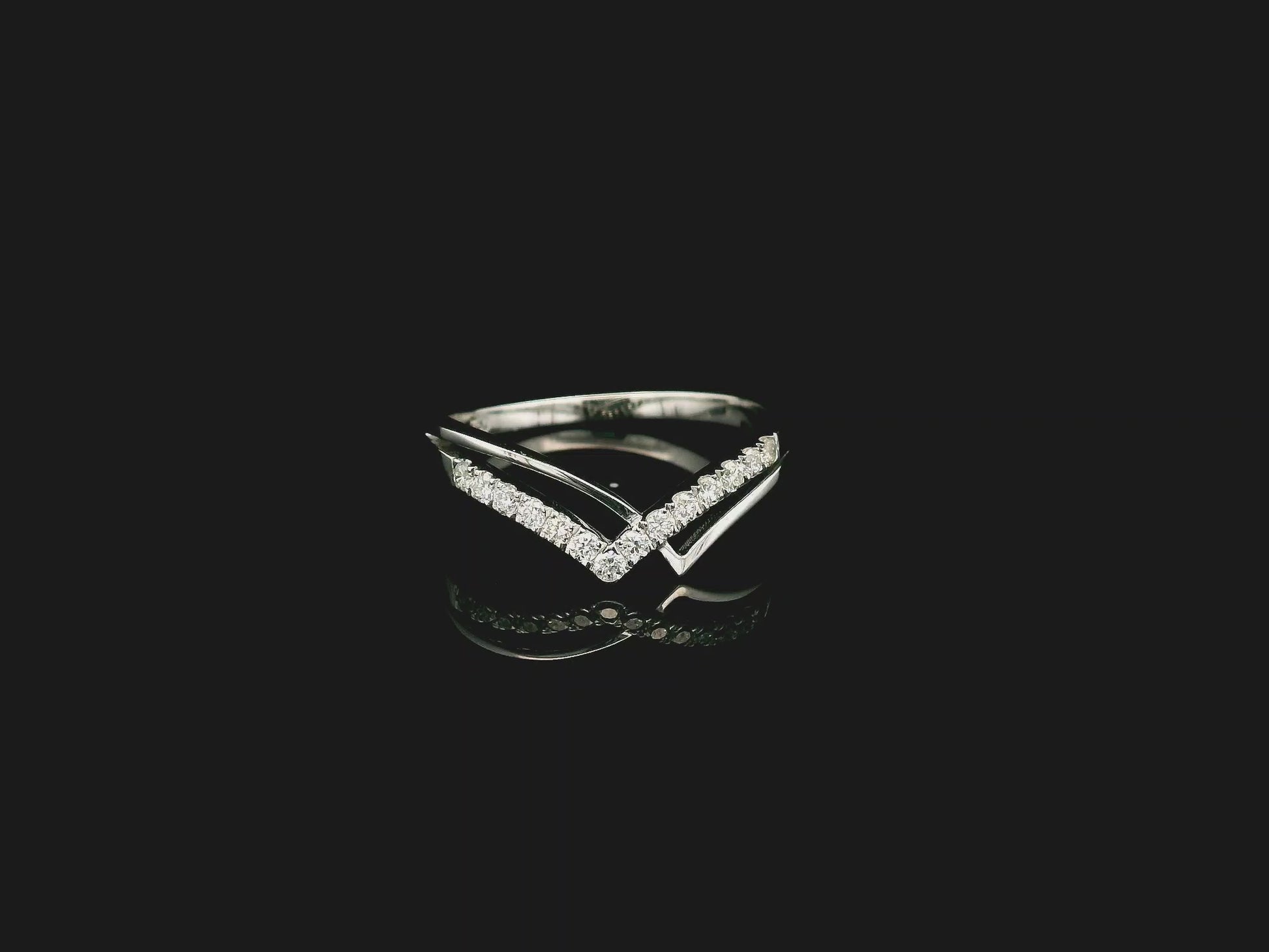 Diamond Chevron Ring in 18K White Gold with V-Shaped Contour Design by Emirates Diamonds