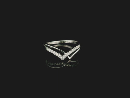 Diamond Chevron Ring in 18K White Gold with V-Shaped Contour Design by Emirates Diamonds