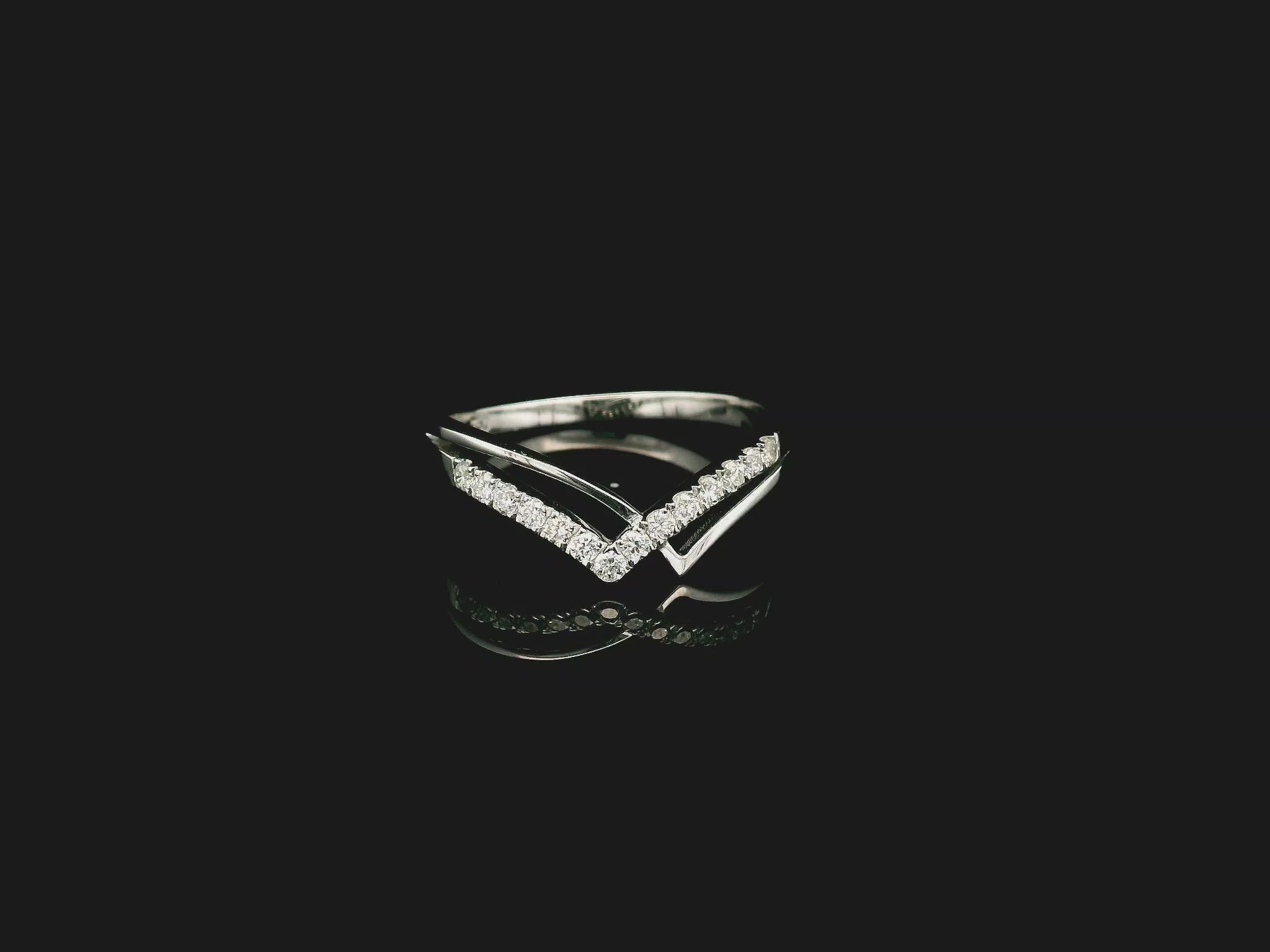 Diamond Chevron Ring in 18K White Gold with V-Shaped Contour Design by Emirates Diamonds