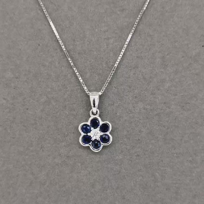Sapphire And Diamond Pendant Necklace In 18k White Gold.