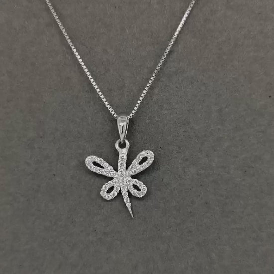 Dragonfly Diamond Pendant With Chain In 18k White Gold