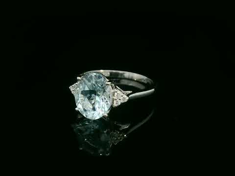 18K white gold oval aquamarine ring with diamond side clusters – 2.45ct aquamarine, 0.08ct diamonds by Emirates Diamonds