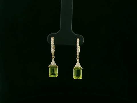18K yellow gold emerald cut peridot diamond drop earrings by Emirates Diamonds