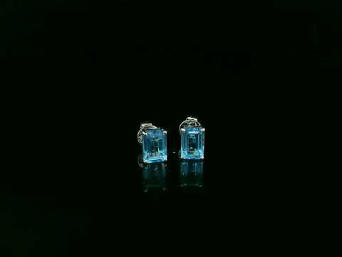 18K white gold emerald cut blue topaz stud earrings 2.44 carat by Emirates Diamonds