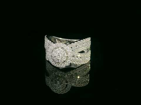 18K white gold diamond ring with round cluster center,  halo, and split shank – 2.30 carats total.