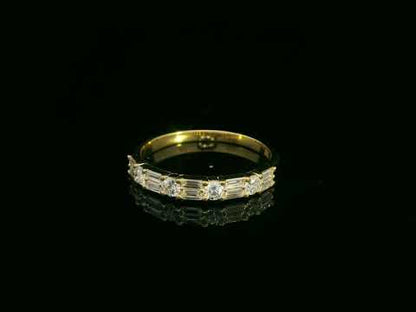 Baguette & Round Diamond Half Eternity Band in 18K Yellow Gold – 0.48 ct