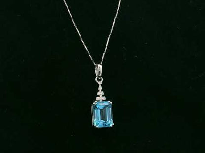 Swiss Blue Topaz & Diamond Pendant in 18K White Gold
