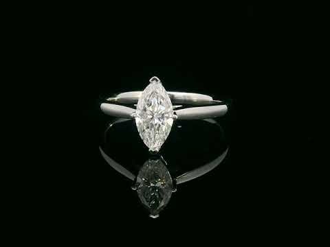 18K white gold solitaire engagement ring with 1.01 carat marquise diamond, D color, IGI certified