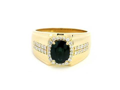 Men's 18K Gold Sapphire Ring with Diamond Halo