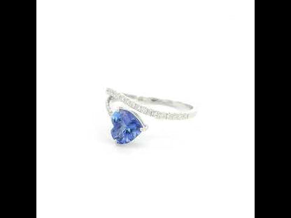 Heart Tanzanite Open Diamond Ring in 18K White Gold