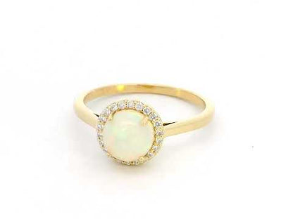 18K Yellow Gold Opal and Diamond Halo Ring – 1.00 Carat Opal & 0.12 Carat Diamonds