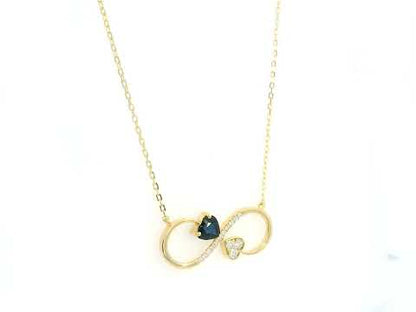 Blue sapphire diamond infinity heart necklace in 18K yellow gold