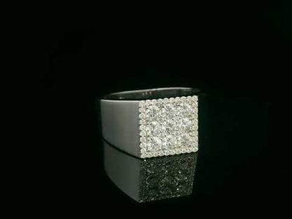 Square Diamond Cluster Men’s Signet Ring in 18K White Gold – 1.02 ct