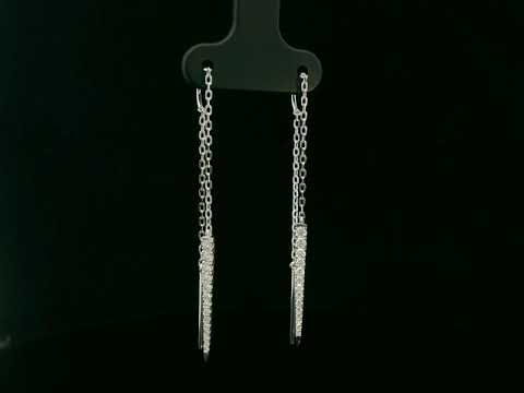 18K white gold long diamond threader earrings with tapered pavé bar – Emirates Diamonds
